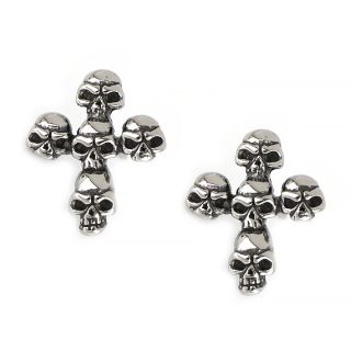 Unisex stainless steel stud earrings in cross shape with skulls Unisex stainless steel stud earrings in cross shape with skulls
