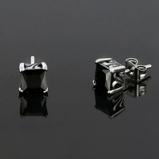 Men's stainless steel earrings with black square cubic zirconia - 