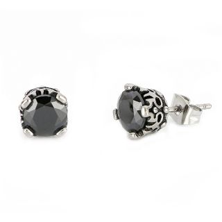 Men's stainless steel earrings with black square cubic zirconia and an embossed design Men's stainless steel earrings with black square cubic zirconia and an embossed design