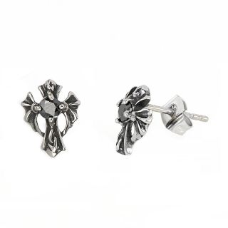 Men's stainless steel earrings with black cubic zirconia and a cross design Men's stainless steel earrings with black cubic zirconia and a cross design