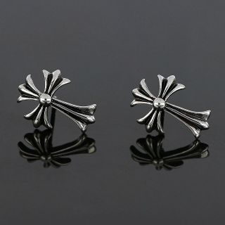 Men's stainless steel earrings with black cubic zirconia and a cross design with black lines - 