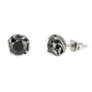 Men's stainless steel earrings with black cubic zirconia and an embossed curvy design Men's stainless steel earrings with black cubic zirconia and an embossed curvy design