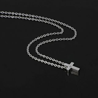 Necklace made of stainless steel with small cross and one strass. - 