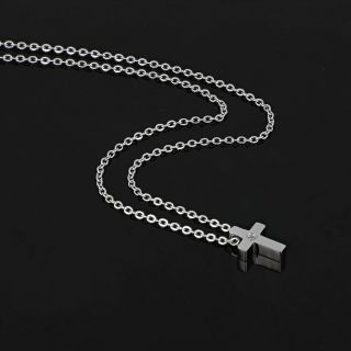 Necklace made of stainless steel with small cross and one strass. -  Necklace made of stainless steel with small cross and one strass. -