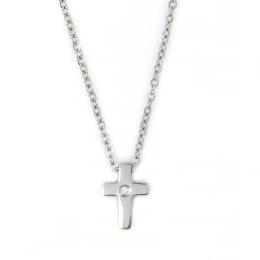 Necklace made of stainless steel with small cross and one strass.