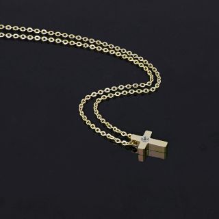 Stainless steel gold necklace with little cross and one strass - 