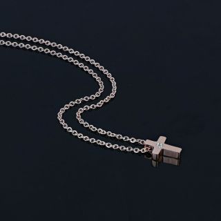 Necklace made of rose gold stainless steel with a small cross and one strass. - 