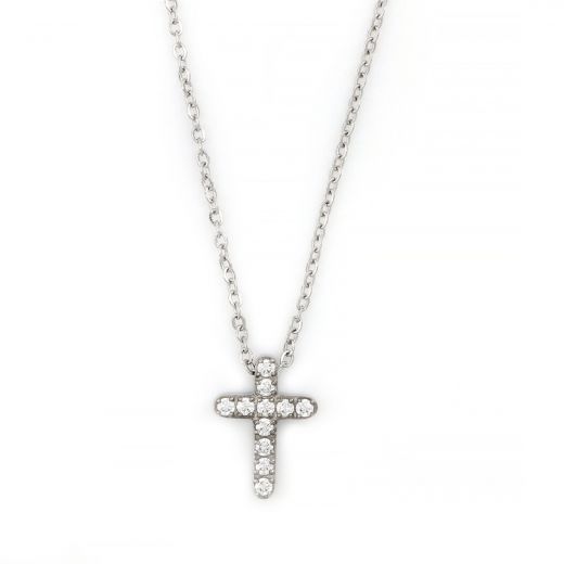 Necklace made of stainless steel with a small cross filled with strass.