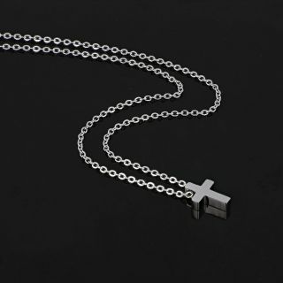 Stainless steel white necklace with little cross - 