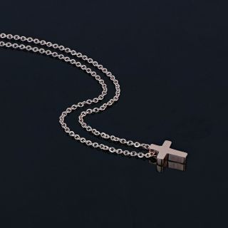 Stainless steel rose gold necklace with little cross - 