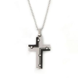 Flat cross made of stainless steel with black details and chain. Flat cross made of stainless steel with black details and chain.