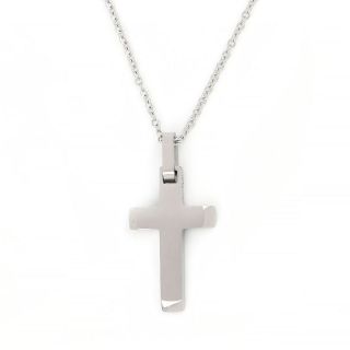 Flat cross made of stainless steel with chain. Flat cross made of stainless steel with chain.