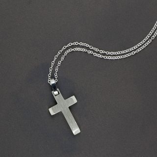 Flat cross made of stainless steel with chain. - 