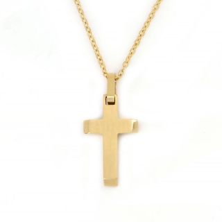 Flat cross made of gold plated stainless steel with chain. Flat cross made of gold plated stainless steel with chain.