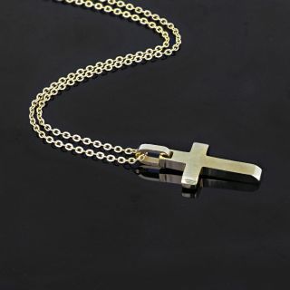 Flat cross made of gold plated stainless steel with chain. - 