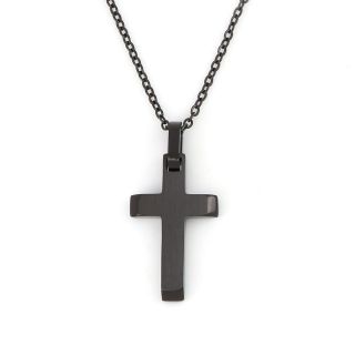 Black flat cross made of stainless steel with chain. Black flat cross made of stainless steel with chain.