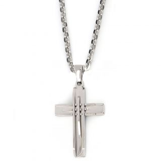 Cross made of stainless steel with embossed lines with chain Cross made of stainless steel with embossed lines with chain