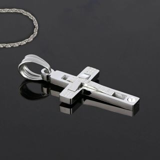 Cross made of stainless steel with a small embossed cross and one cubic zirconia with chain - 