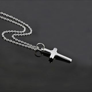 Cross made of stainless steel with small binding detail and chain. - 