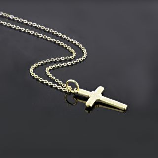 Cross made of gold plated stainless steel with small binding detail and chain. - 