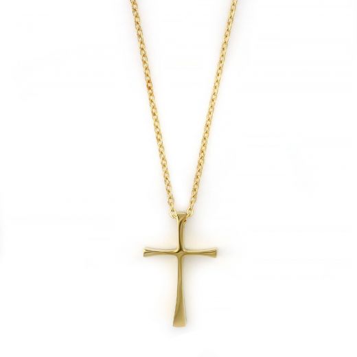 Thin cross made of gold plated stainless steel with chain.