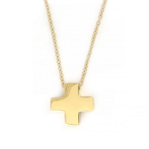 Square cross made of gold plated stainless steel with chain.