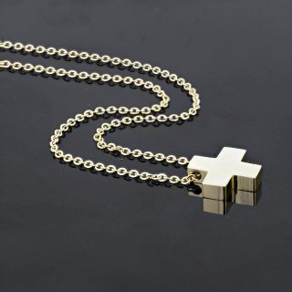 Square cross made of gold plated stainless steel with chain. - 