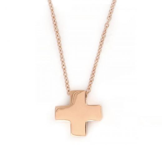 Square cross made of rose gold stainless steel with chain.