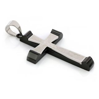 Black big cross made of stainless steel with white embossed writing. - 