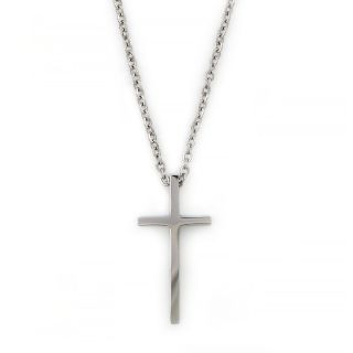 Cross made of stainless steel in plain line with chain. Cross made of stainless steel in plain line with chain.