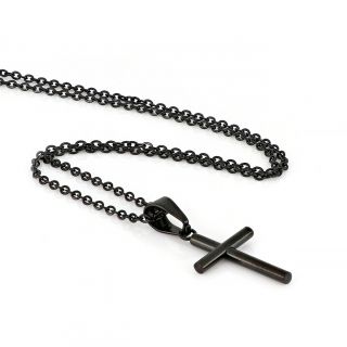 Men's stainless steel black thin cross and chain - 