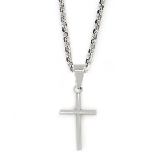 Round cross made of stainless steel in simple line with chain