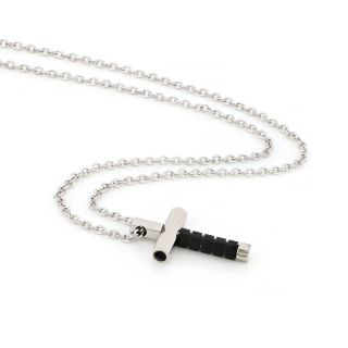 White-black small cross made of stainless steel with chain. - 
