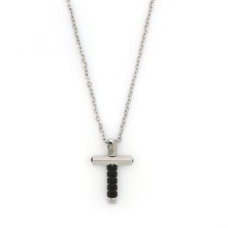 White-black small cross made of stainless steel with chain. White-black small cross made of stainless steel with chain.