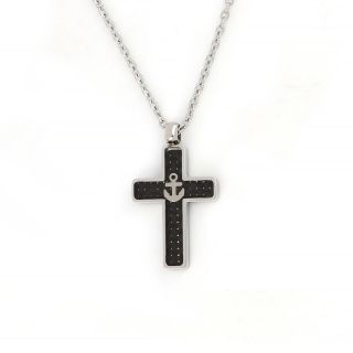 Cross made of stainless steel with black carbon fiber and anchor with chain. Cross made of stainless steel with black carbon fiber and anchor with chain.