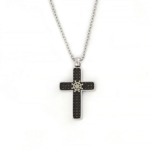 Cross made of stainless steel with black carbon fiber and navy steering wheel with chain.