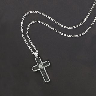 Cross made of stainless steel with black carbon fiber and navy steering wheel with chain. - 