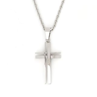 Cross made of stainless steel with two vertical and two horizontal lines with chain. Cross made of stainless steel with two vertical and two horizontal lines with chain.