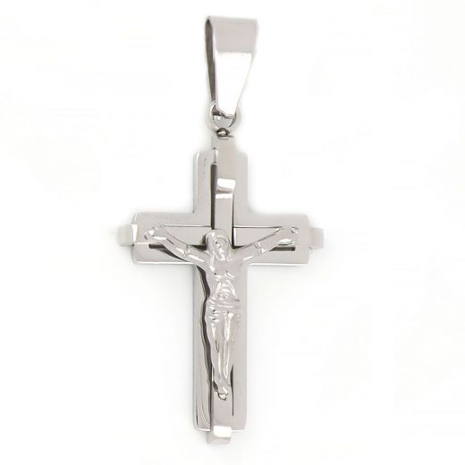 Cross made of stainless steel with the Crucified Christ as embossed design.