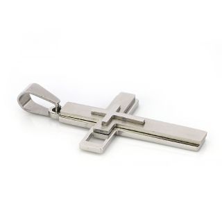 Matte cross made of stainless steel with embossed white little cross - 