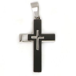 Black matte cross made of stainless steel with embossed white little cross Black matte cross made of stainless steel with embossed white little cross