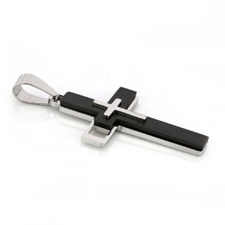 Black matte cross made of stainless steel with embossed white little cross - 