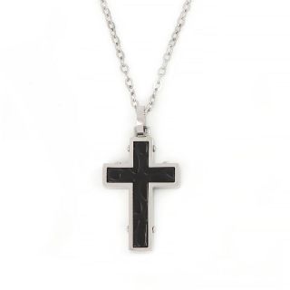 Cross made of stainless steel black with ανάγλυφη υφή and chain. Cross made of stainless steel black with ανάγλυφη υφή and chain.