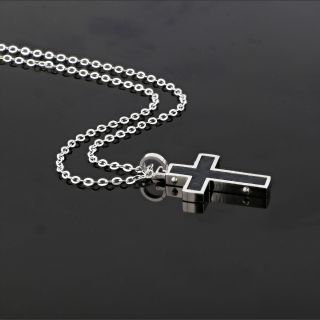Ανδρικός σταυρός ατσάλινος με ανάγλυφο μαύρο και αλυσίδα - 