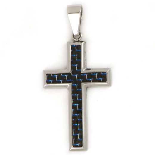 Cross made of stainless steel with blue carbon fiber.