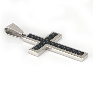 Cross made of stainless steel with blue carbon fiber. - 
