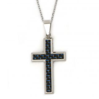 Cross made of stainless steel with blue carbon fiber with chain Cross made of stainless steel with blue carbon fiber with chain