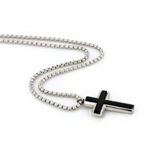 Cross made of stainless steel with leather and chain. - 
