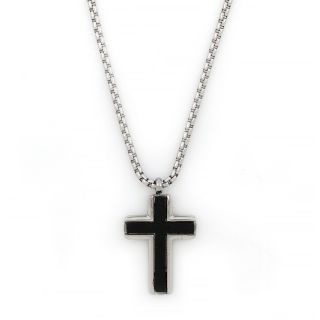 Cross made of stainless steel with leather and chain. Cross made of stainless steel with leather and chain.