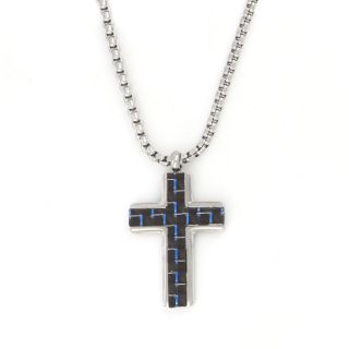 Cross made of stainless steel with blue carbon fiber and chain. Cross made of stainless steel with blue carbon fiber and chain.